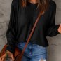 Black Solid Color Patchwork Long Sleeve Top