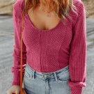 Rose U Neck Textured Long Sleeve Top