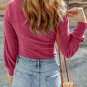 Rose U Neck Textured Long Sleeve Top