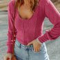 Rose U Neck Textured Long Sleeve Top
