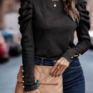 Black Buttoned Puff Long Sleeve Sheath Top