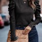 Black Buttoned Puff Long Sleeve Sheath Top