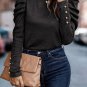 Black Buttoned Puff Long Sleeve Sheath Top