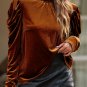 Chestnut Frilled Collar Puff Sleeve Velvet Top