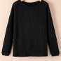 Black Waffle Knit Drop Shoulder Long Sleeve Top