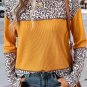 Vitality Orange Leopard Print Waffle Knit Patchwork Top