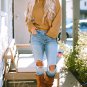 Exposed Seam Patchwork Bubble Sleeve Waffle Knit Top