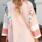 Pink Printed Pinstriped Color Block Patchwork Oversized Top