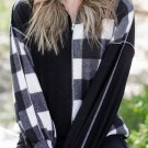 Black Checkboard Patchwork Exposed Stitching Collared Top