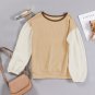 Smoke Gray Textured Patchwork Crew Neck Puff Sleeves Top