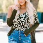 Multicolor Leopard Color Block Long Sleeve Knit Top