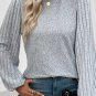 Gray Contrast Ribbed Bishop Sleeve Top