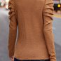Chestnut Solid Color Textured Buttoned Gigot Sleeve Top
