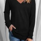 Black Solid Color V Neck Long Sleeve Knit Top