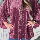 Red Dahlia Velvet Pagoda Sleeve Crew Neck Top