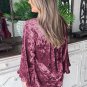 Red Dahlia Velvet Pagoda Sleeve Crew Neck Top