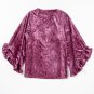 Red Dahlia Velvet Pagoda Sleeve Crew Neck Top