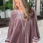 Rose Tan Button Keyhole Back Velvet Swing Top