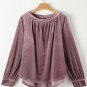 Rose Tan Button Keyhole Back Velvet Swing Top