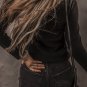 Black Buttoned V Neck Long Sleeve Ribbed Top