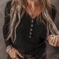 Black Buttoned V Neck Long Sleeve Ribbed Top
