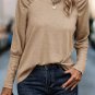 Pale Khaki Solid Ruched Raglan Sleeve Knit Top