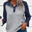 Gray Textured Contrast Splicing Raglan Sleeve Top