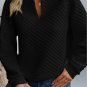 Black Split Neck Quilted Long Sleeve Top