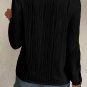 Black Textured Wavy Round Neck Long Sleeve Top