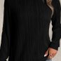 Black Textured Wavy Round Neck Long Sleeve Top