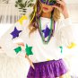 White Mardi Gras Star Printed Long Sleeve Top