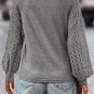Gray Contrast Lace Raglan Sleeve Plicated Knit Top