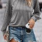 Gray Contrast Lace Raglan Sleeve Plicated Knit Top