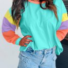 Light Blue Colorblock Patchwork Long Sleeve Loose Top