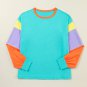 Light Blue Colorblock Patchwork Long Sleeve Loose Top