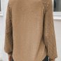 Light French Beige Contrast Lace Raglan Sleeve Plicate Round Neck Top