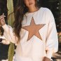 Apricot Studded Star Graphic Oversized Long Sleeve Top
