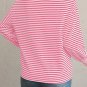 Rose Stripe Round Neck Drop Shoulder Long Sleeve Top