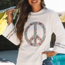 Floral Peace Sign Graphic Drop Shoulder Wide Sleeve Casual Top