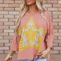 Rose Tan Floral Starbust Exposed Seam Mineral Wash Top