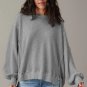 Gray Waffle knit Bishop Sleeve Split Oversized Top
