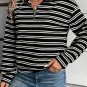 Black Stripe Textured Quarter Zip Collar Long Sleeve Top