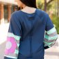 Sail Blue Flower Patchwork Raglan Sleeve Exposed Seam Oversized Top