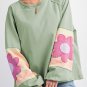 Green Flower Patchwork Raglan Sleeve Exposed Seam Oversized Top