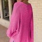 Rose Red Waffle Knit Side Slits Loose Fit V Neck Top