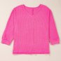 Rose Red Waffle Knit Side Slits Loose Fit V Neck Top