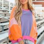 Orchid Petal Colorblock Patchwork Exposed Stitching Oversize Top