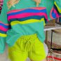 Green Colorful Striped Accent Long Sleeve T Shirt