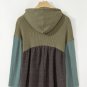 Green Patchwork Wide Sleeve Frayed High Low Hooded Top