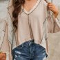 Parchment Crochet Detail Exposed Seam High Low Loose Top